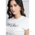 Frauen lässig Hotfix Bohrcrew Neck T-Shirt